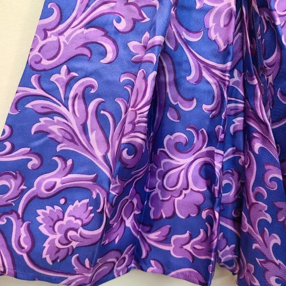 Versace Vintage Silk Skirt Pleated Mini Blue Purple Asymmetrical Hem Mini Italy - Picture 3 of 14